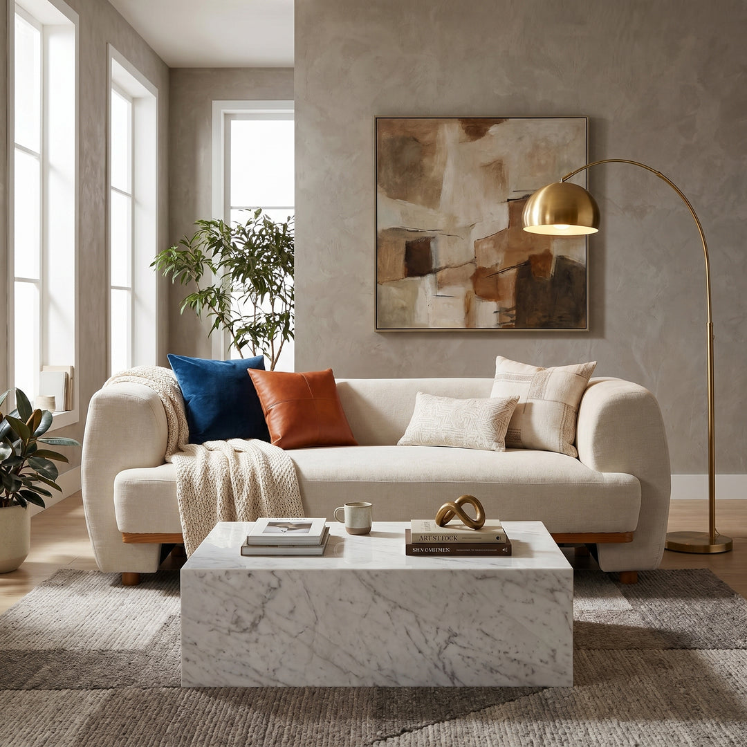 Flow 79" Curved Chenille Sofa – Beige