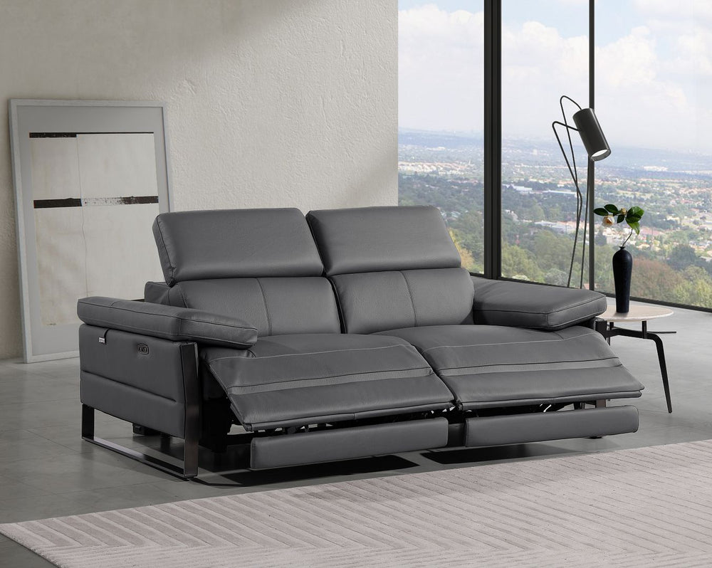 DivanItalia 1246 Top Grain Italian Leather Loveseat with Power Headrest - Dark Gray