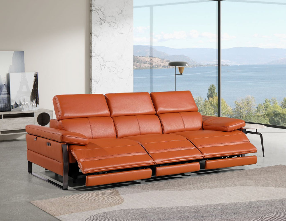 DivanItalia 1246 Modular Power Triple Reclining Sofa with Power Reclining Headrests – Top Grain Italian Leather - Camel