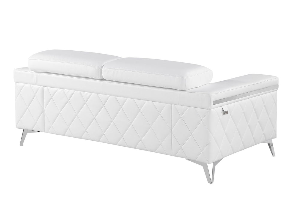 DivanItalia 1140 Loveseat with Adjustable Headrest in Top-Grain Italian Leather - White