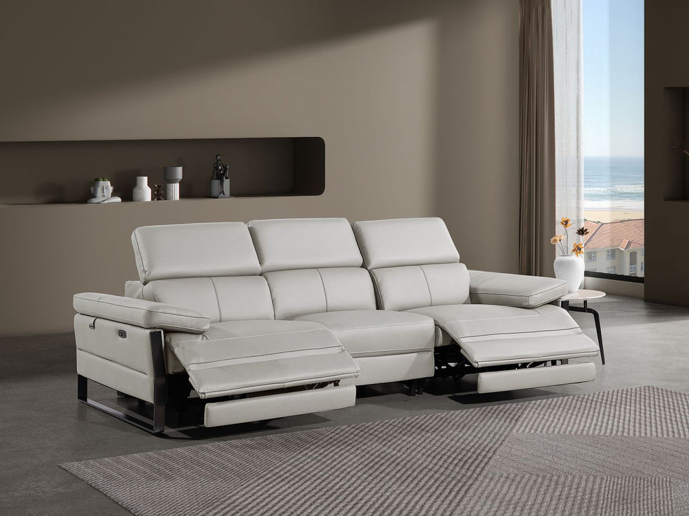 DivanItalia 1246 Modular Power Dual Reclining Sofa with Power Reclining Headrests – Top Grain Italian Leather - Light Gray