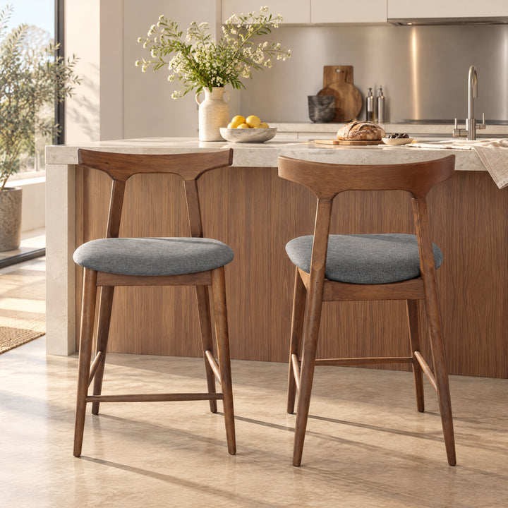 Mid-Century Rubberwood Counter Chair – Walnut (Set of 2)