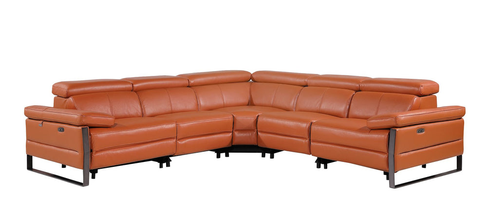 DivanItalia 1246 5-Piece L-Shaped Modular Power Reclining Sectional with Power Headrests – Top Grain Italian Leather - Camel
