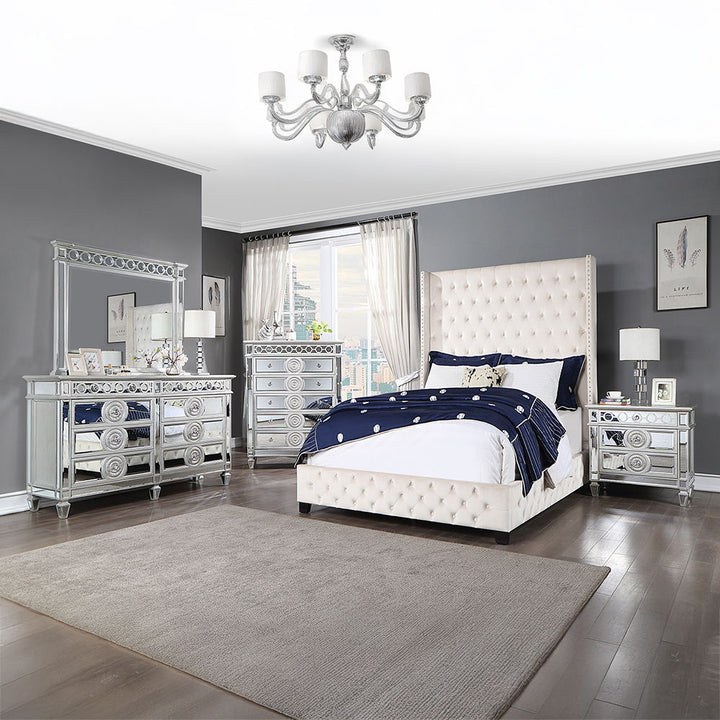 Fabrice - Queen Bed - Beige Velvet