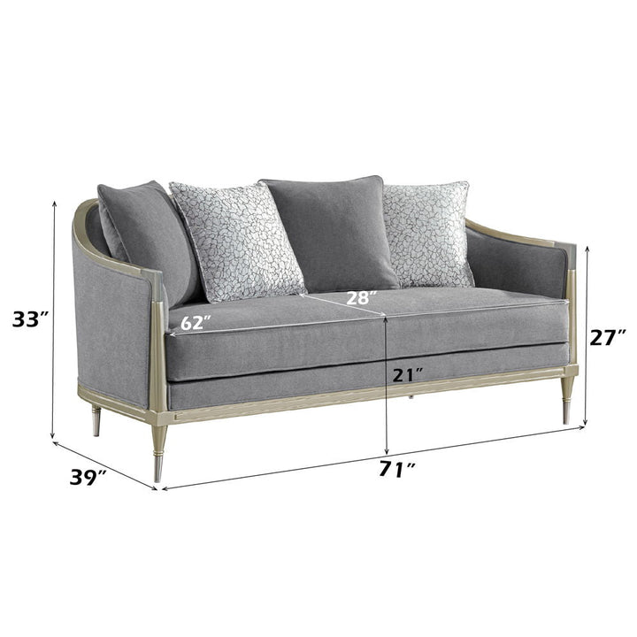 Fernando - Loveseat With 4 Pillows - Gray Chenille & Champagne