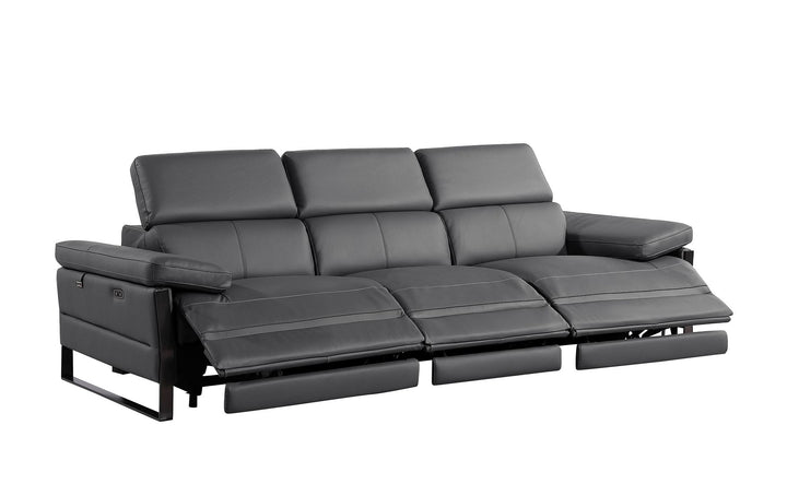DivanItalia 1246 Modular Power Triple Reclining Sofa with Power Reclining Headrests – Top Grain Italian Leather - Dark Gray