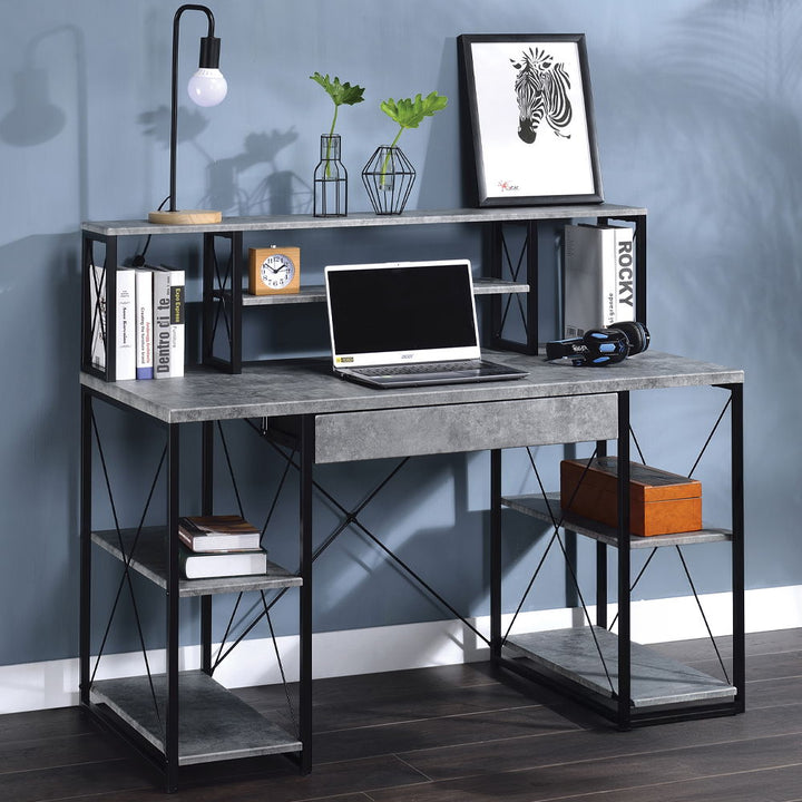 Amiel - Writing Desk - Faux Concrete & Black