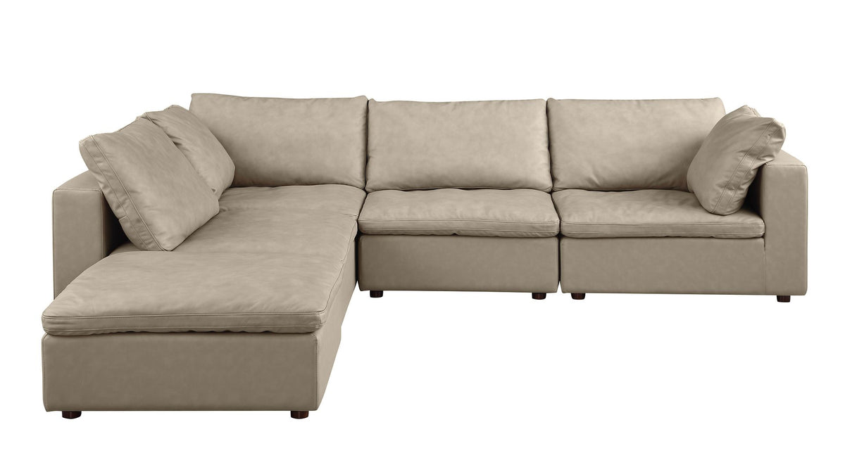 DivanItalia 1100 5-Piece Right Arm Facing 4-Seat Sectional – Top-Grain Italian Leather - Beige