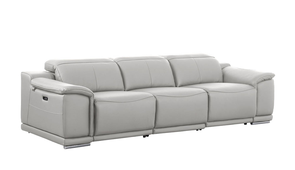 DivanItalia 9762 3-Piece Modular Power Reclining Sofa with 2 Power Recliners in Top Grain Italian Leather - Light Gray