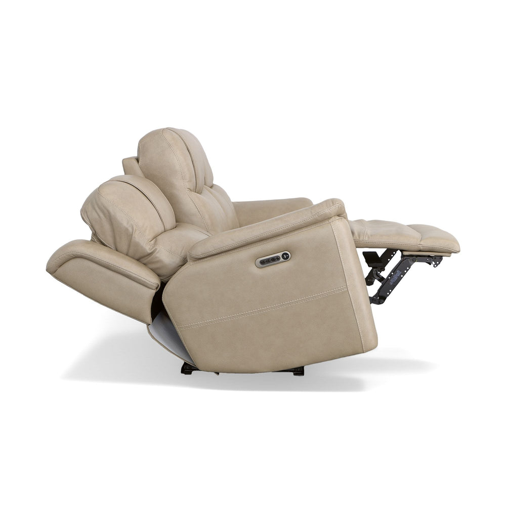 Crew Leather Power Reclining Sofa with Power Headrests & Lumbar in Pebble