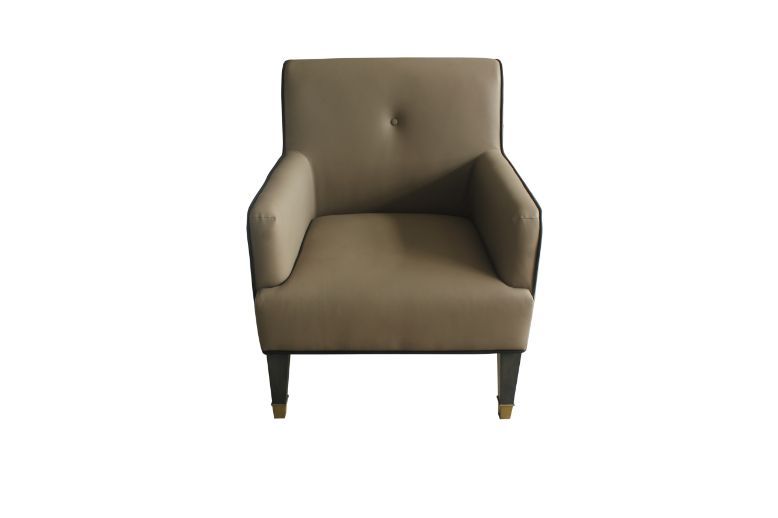House Beatrice - Accent Chair With Pillow - Tan Synthetic Leather & Charcoal