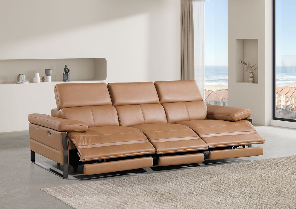 DivanItalia 1246 Modular Power Triple Reclining Sofa with Power Reclining Headrests – Top Grain Italian Leather - Cognac