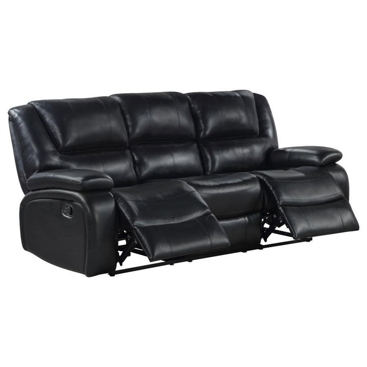 Camila - 2 Piece Upholstered Motion Reclining Sofa Set - Black