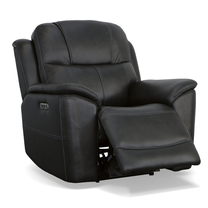Crew Leather Power Recliner with Power Headrest &amp; Lumbar in Raven