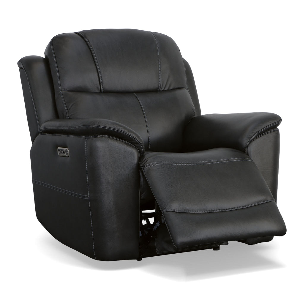 Crew Leather Power Recliner with Power Headrest & Lumbar in Raven