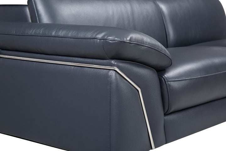 DivanItalia 727 Right Arm Facing Sectional with Adjustable Headrest in Top-Grain Italian Leather - Navy