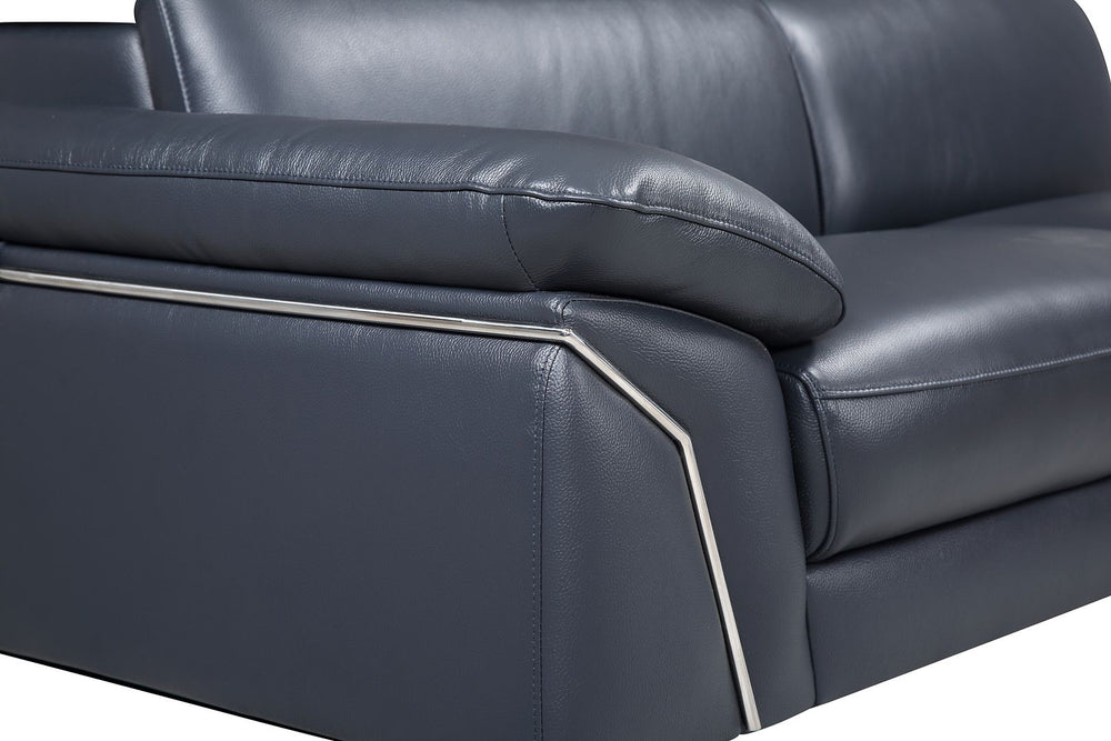 DivanItalia 727 Right Arm Facing Sectional with Adjustable Headrest in Top-Grain Italian Leather - Navy
