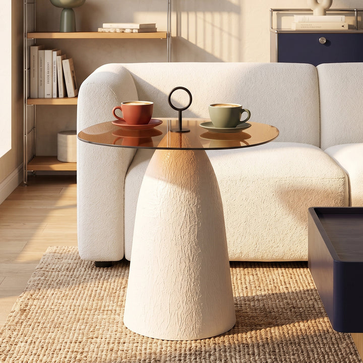 Glass Top Accent Side Table – Brown/White