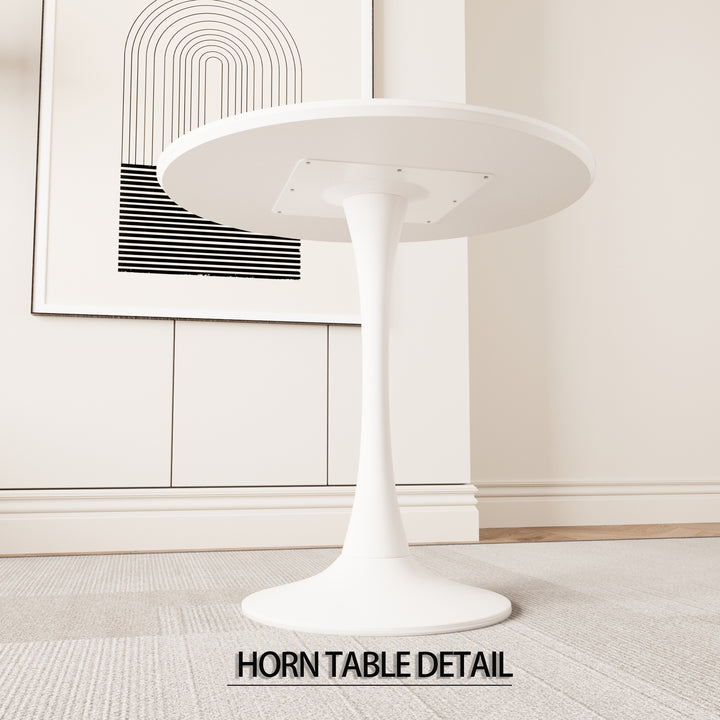Mid-Century Modern 3-Piece Round Tulip Dining Table Set with White Table &amp; Beige Vegan Leather