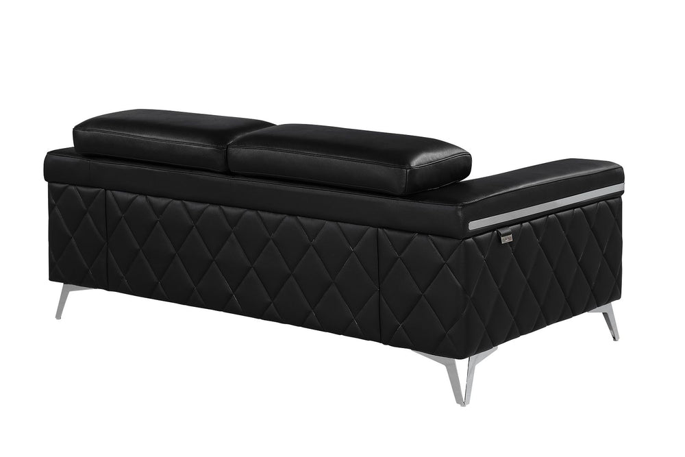 DivanItalia 1140 3-Piece Sofa Set with Adjustable Headrest in Top-Grain Italian Leather - Black