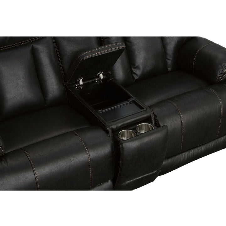 Clive Fabric Power Reclining Loveseat with Console, Power Headrests &amp; Lumbar in Peppercorn