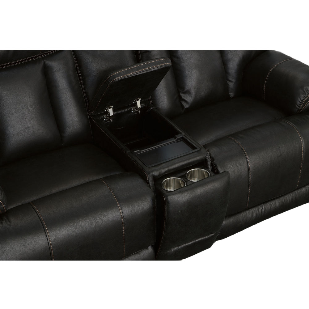 Clive Fabric Power Reclining Loveseat with Console, Power Headrests & Lumbar in Peppercorn