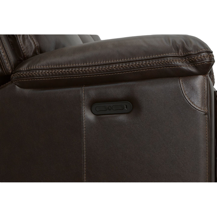 Fenwick Leather Power Reclining Loveseat with Console &amp; Power Headrests in Dark Chocolate