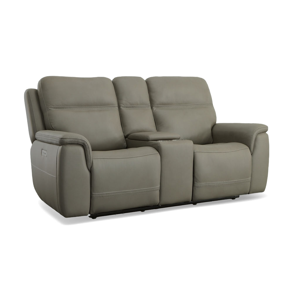 Sawyer Leather Pwr Recl Loveseat w/ Console, Pwr Hdrsts, Lumbar in Grey