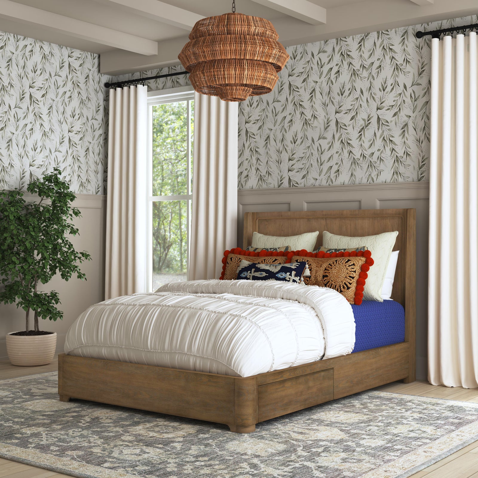 Normandy Queen Panel Storage Bed Light Brown