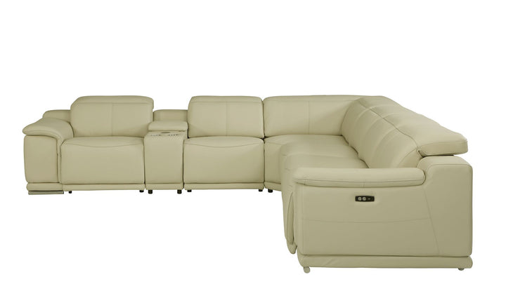 DivanItalia 9762 7-Piece L Shaped Top Grain Italian Leather Sectional Sofa with 4 Power Recliners - Beige