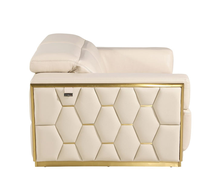 DivanItalia 1111 Loveseat with Adjustable Headrest in Top-Grain Italian Leather - Cream