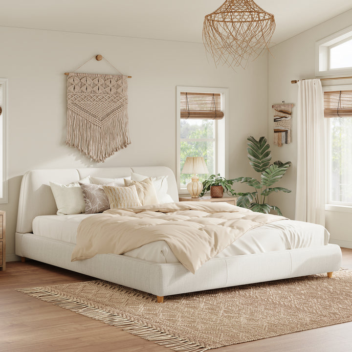 Linen Upholstered King Bed Frame – White