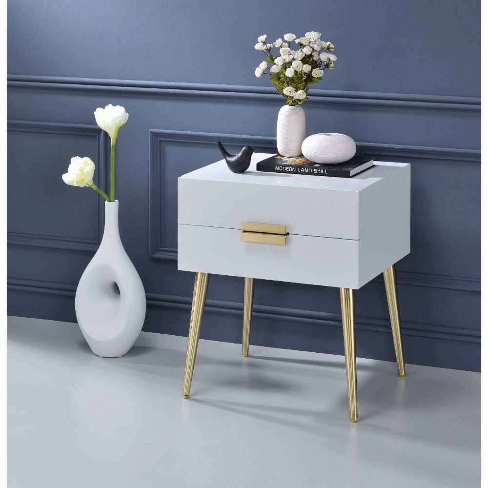 Denvor - End Table - White & Gold