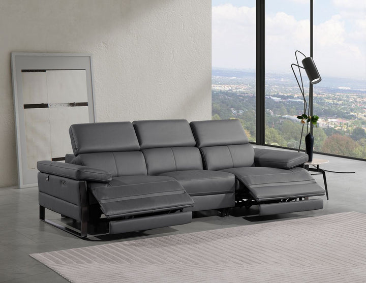 DivanItalia 1246 Modular Power Dual Reclining Sofa with Power Reclining Headrests – Top Grain Italian Leather - Dark Gray