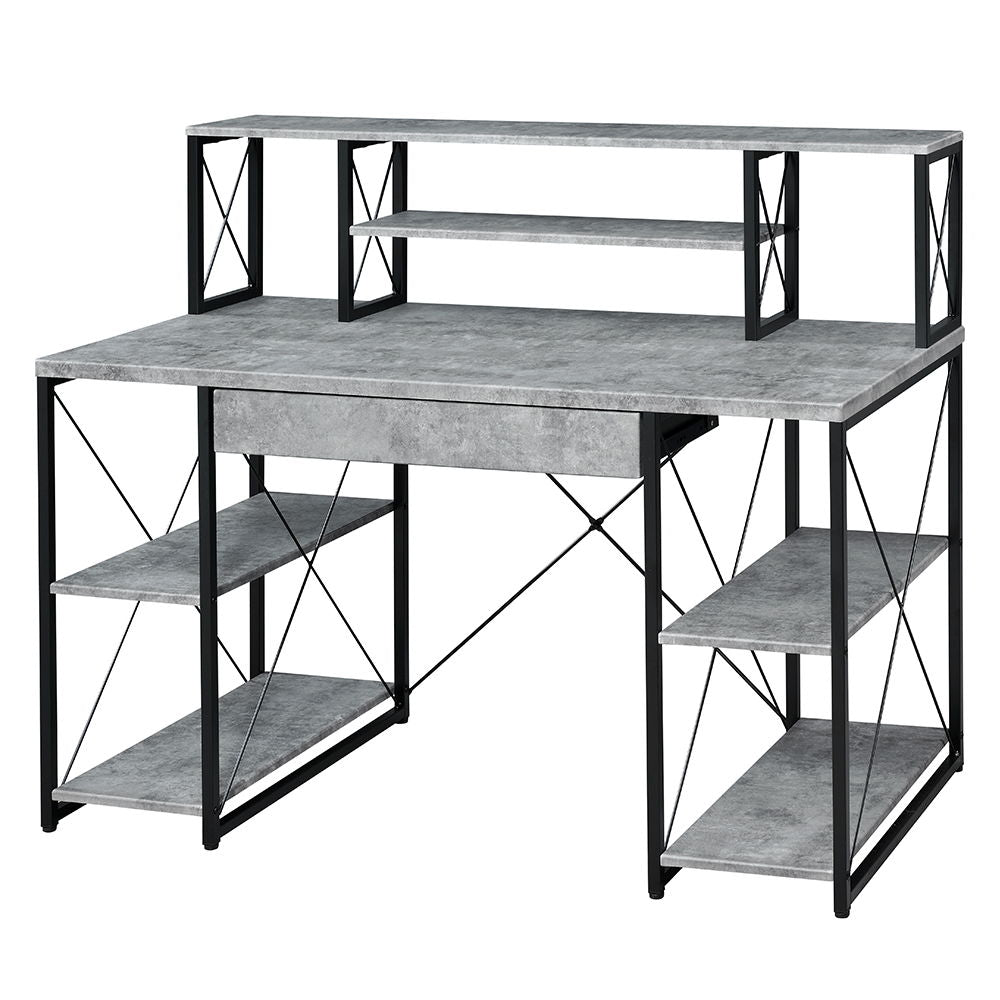 Amiel - Writing Desk - Faux Concrete & Black