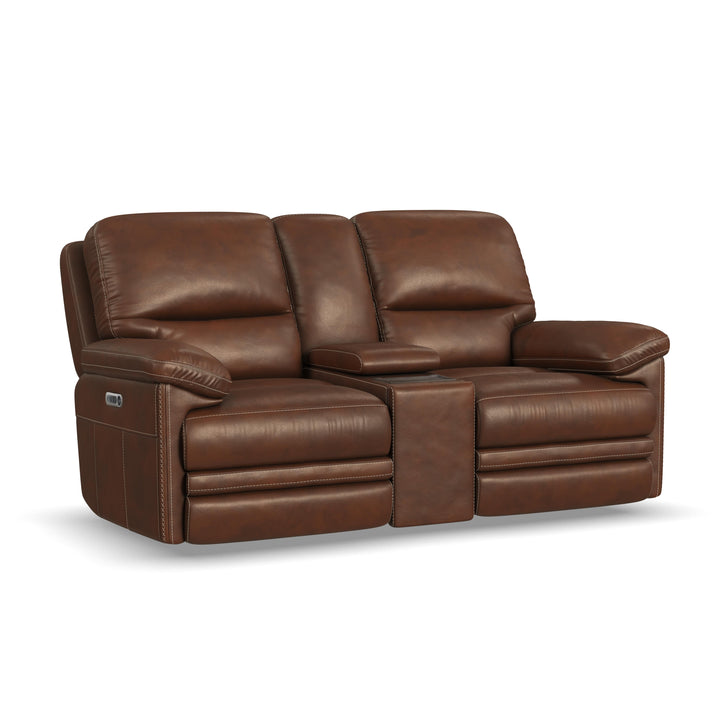 David Power Reclining Loveseat With Console, Power Headrests &amp; Lumbar Pecan