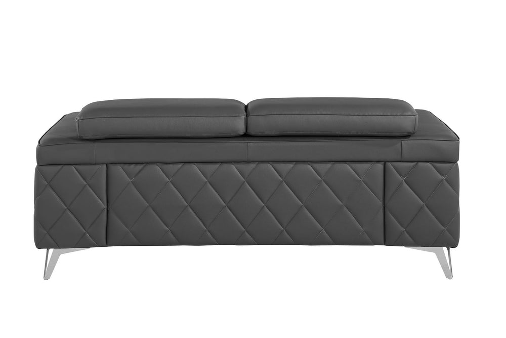 DivanItalia 1140 Loveseat with Adjustable Headrest in Top-Grain Italian Leather - Dark Gray