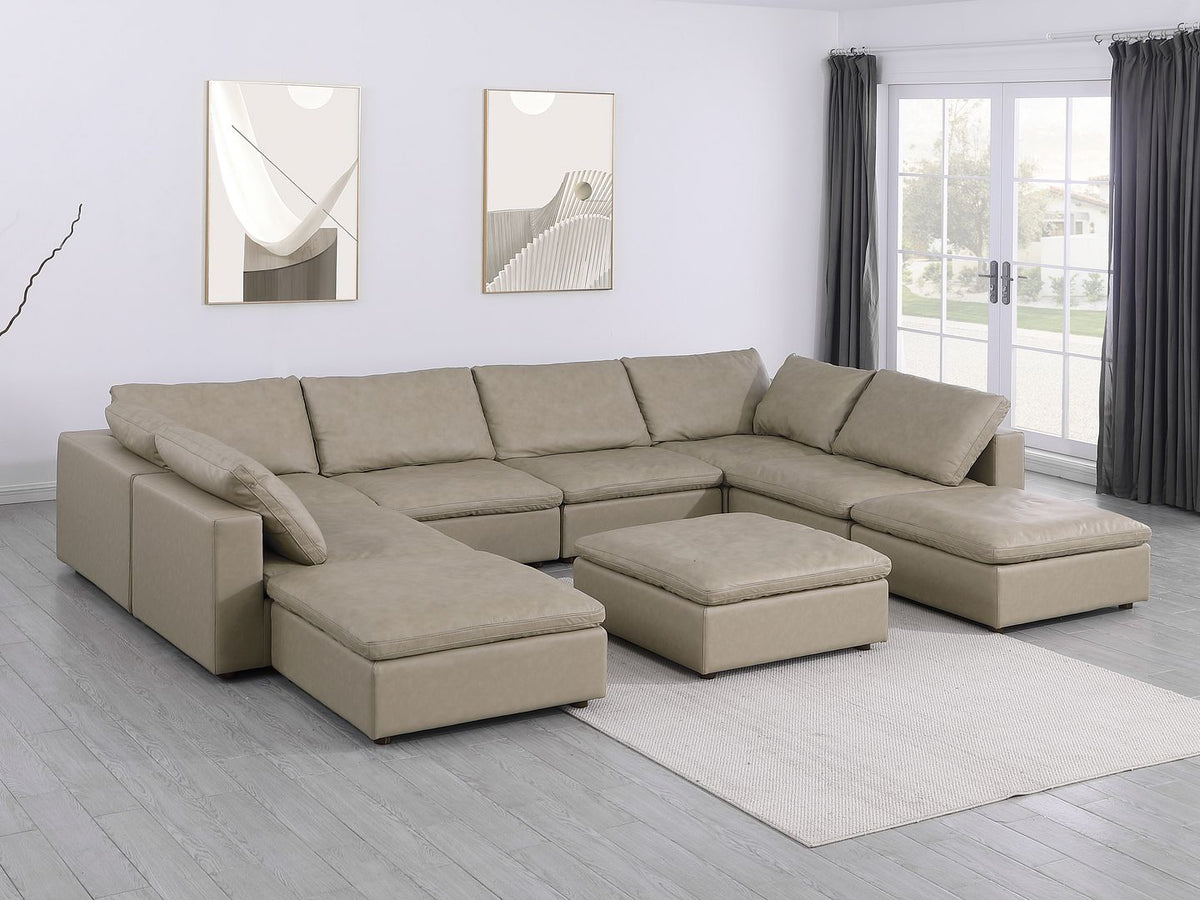 DivanItalia 1100 Top-Grain Italian Leather 9-Piece Sectional with Chaise - Beige