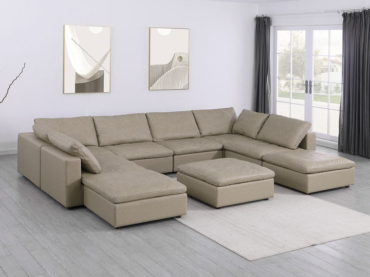 DivanItalia 1100 Top-Grain Italian Leather 9-Piece Sectional with Chaise - Beige