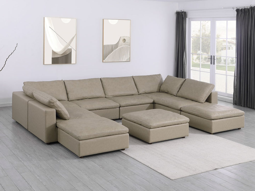 DivanItalia 1100 Top-Grain Italian Leather 9-Piece Sectional with Chaise - Beige
