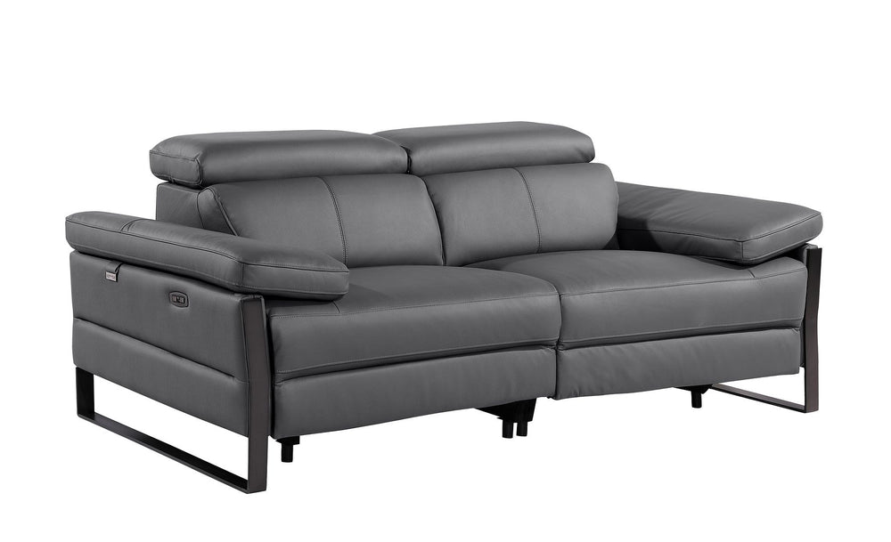 DivanItalia 1246 Modular Power Dual Reclining Sofa and Loveseat Set with Power Headrests – Top Grain Italian Leather - Dark Gray