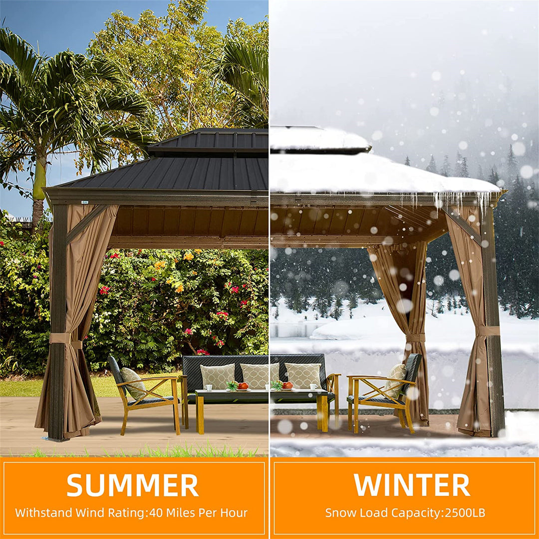 Hardtop Gazebo Outdoor Aluminum Gazebos Grill with Galvanized Steel Double Canopy for Patios Deck Backyard