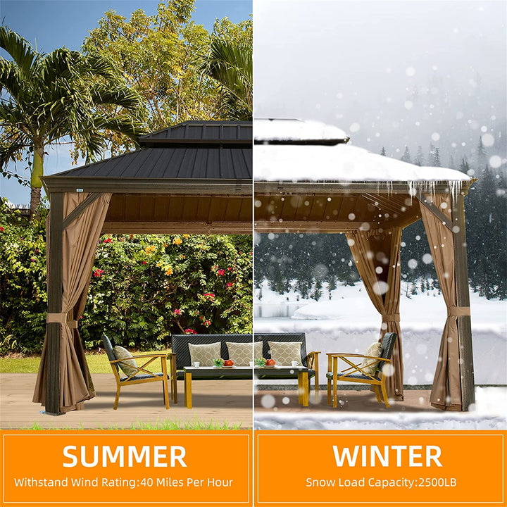 Hardtop Gazebo Outdoor Aluminum Gazebos Grill with Galvanized Steel Double Canopy for Patios Deck Backyard