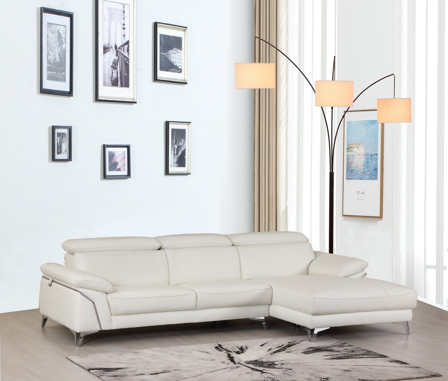 Global United Furniture DivanItalia 727 Italian Leather White Sectional