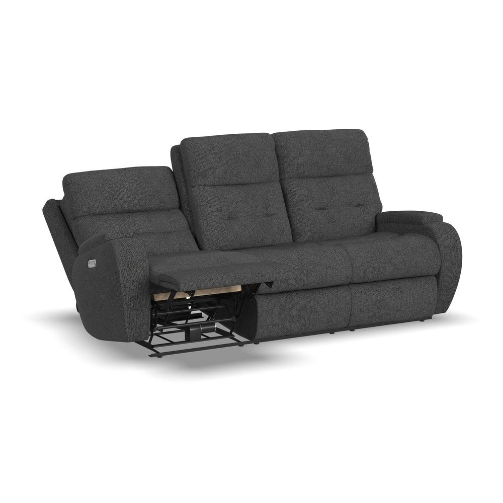 Strait Power Reclining Sofa With Power Headrests Gray
