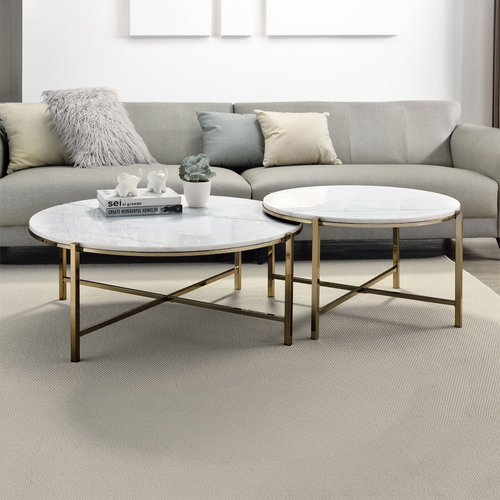 ACME Furniture Zaidee Nesting Table Set Natural Marble Top & Nickel