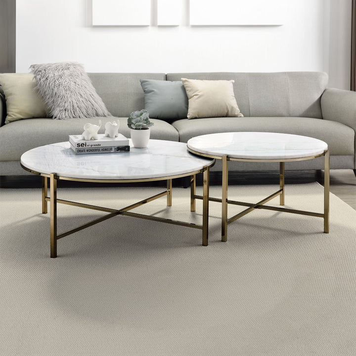 ACME Furniture Zaidee Nesting Table Set Natural Marble Top & Nickel