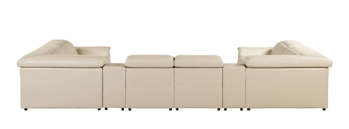 DivanItalia 9762 8-Piece U Shaped Top Grain Italian Leather Sectional Sofa with 2 Power Recliners - Beige