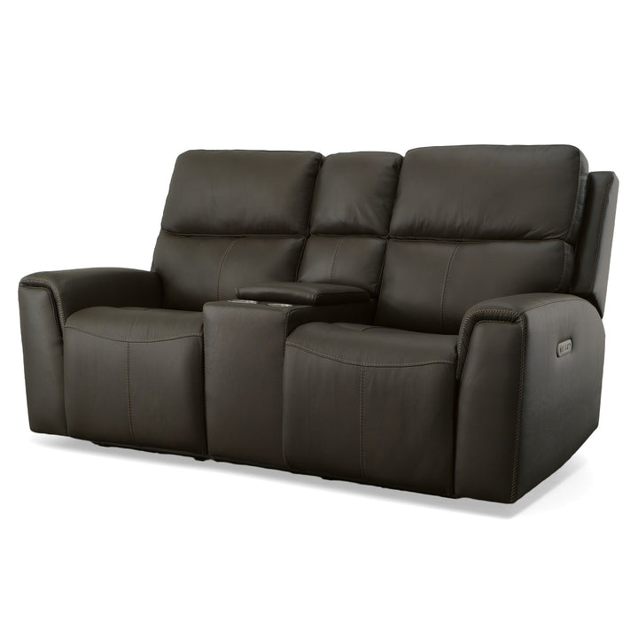 Jarvis Leather Power Reclining Loveseat with Console &amp; Power Headrests in Mica