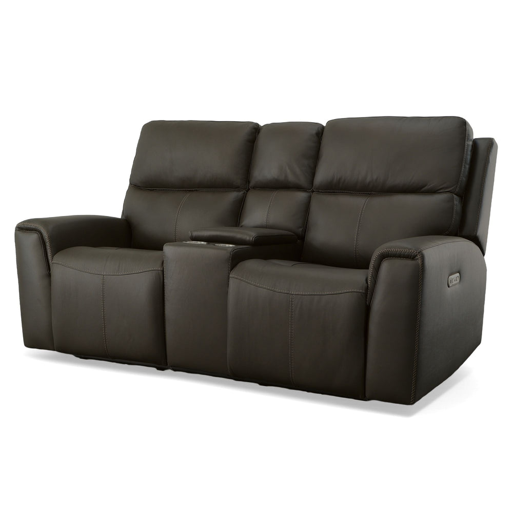 Jarvis Leather Power Reclining Loveseat with Console & Power Headrests in Mica